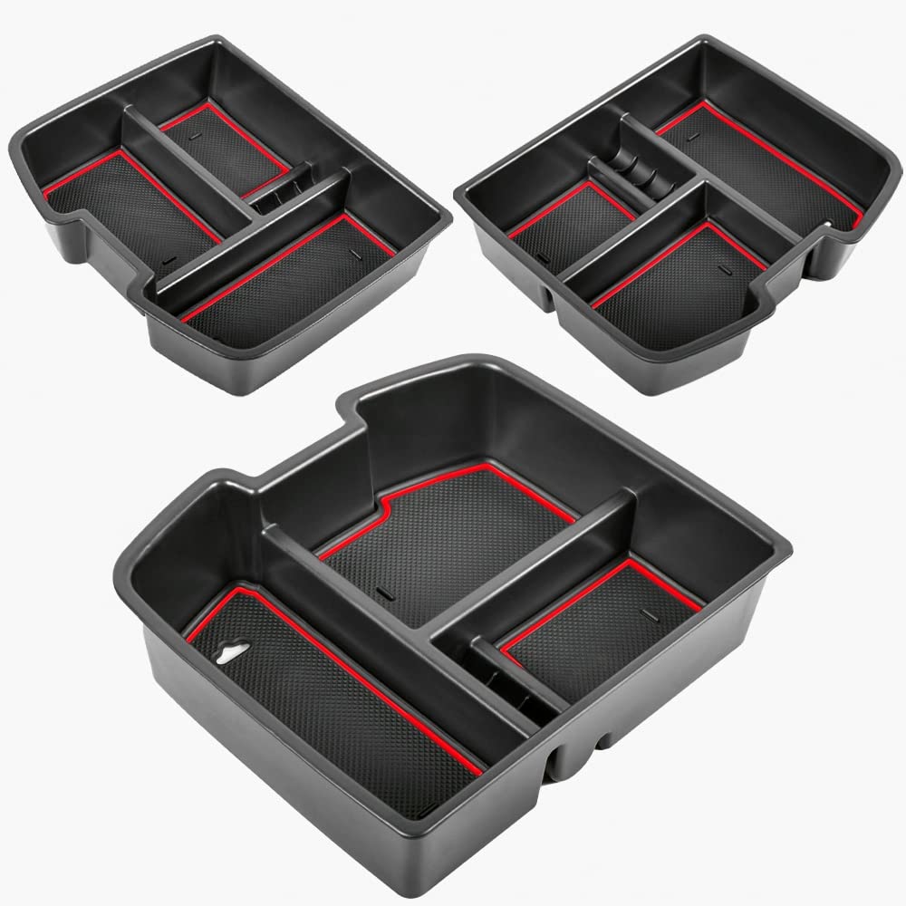 Tacorbo Center Console Organizer Tray For 07-2014 Gmc Sierra 2500 3500 Yukon Xl Silverado 2500 3500 Suburban 1500 Tahoe / 07-13 Gmc Sierra 1500 Chevy Silverado Suburban 2500 Avalanche Accessory - Red
