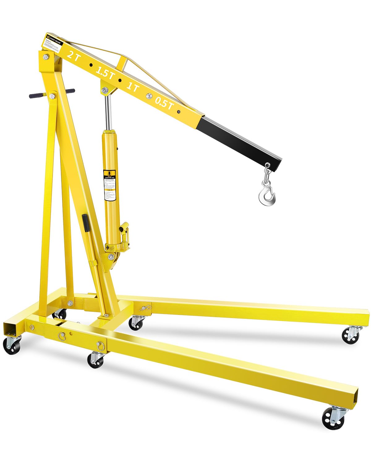 EliteEdge 2 Ton Hydraulic Engine Hoist Crane, Folding Heavy-Duty Cherry Picker with 6 Locking Wheels & 4 Boom Positions, for Tru