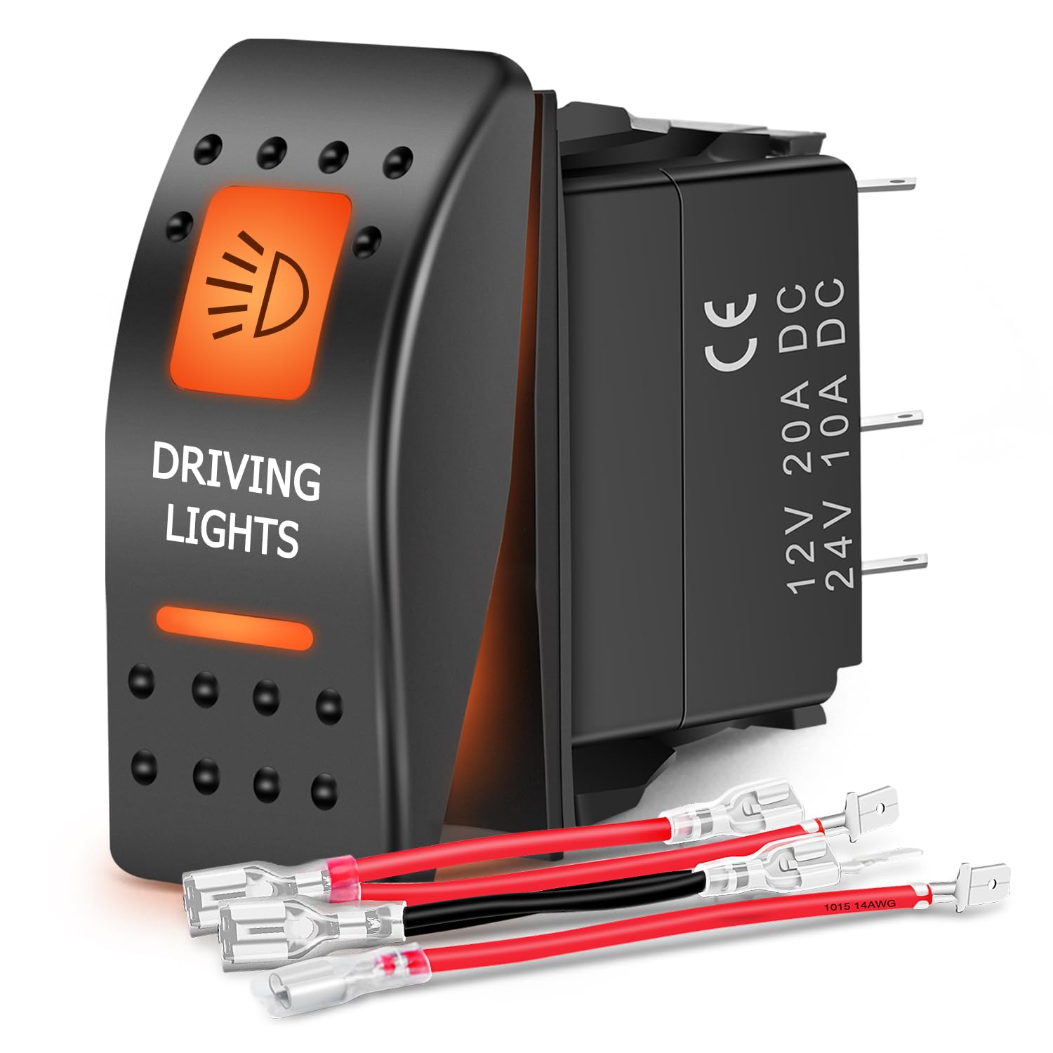 Nilight Utv Driving Lights Rocker Switch On Off 5 Pin Spst Led Light Bar Switches With Orange Backlit 12V 24V Toggle With Jumper