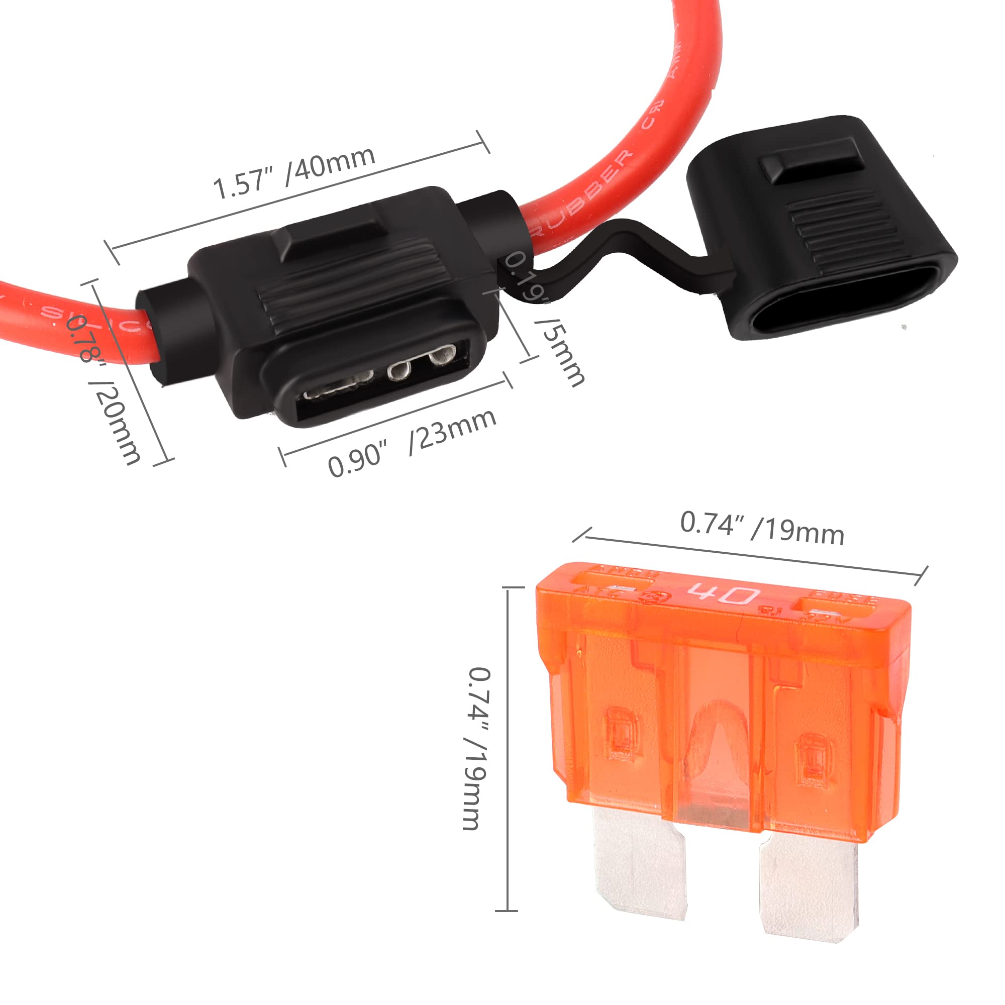 MulWark 4 Pack 10 Gauge Inline Fuse Holder Tinned Copper Marine Wire Waterproof IP67 Pigtail Blade Fuse Block Relay with 40 AMP