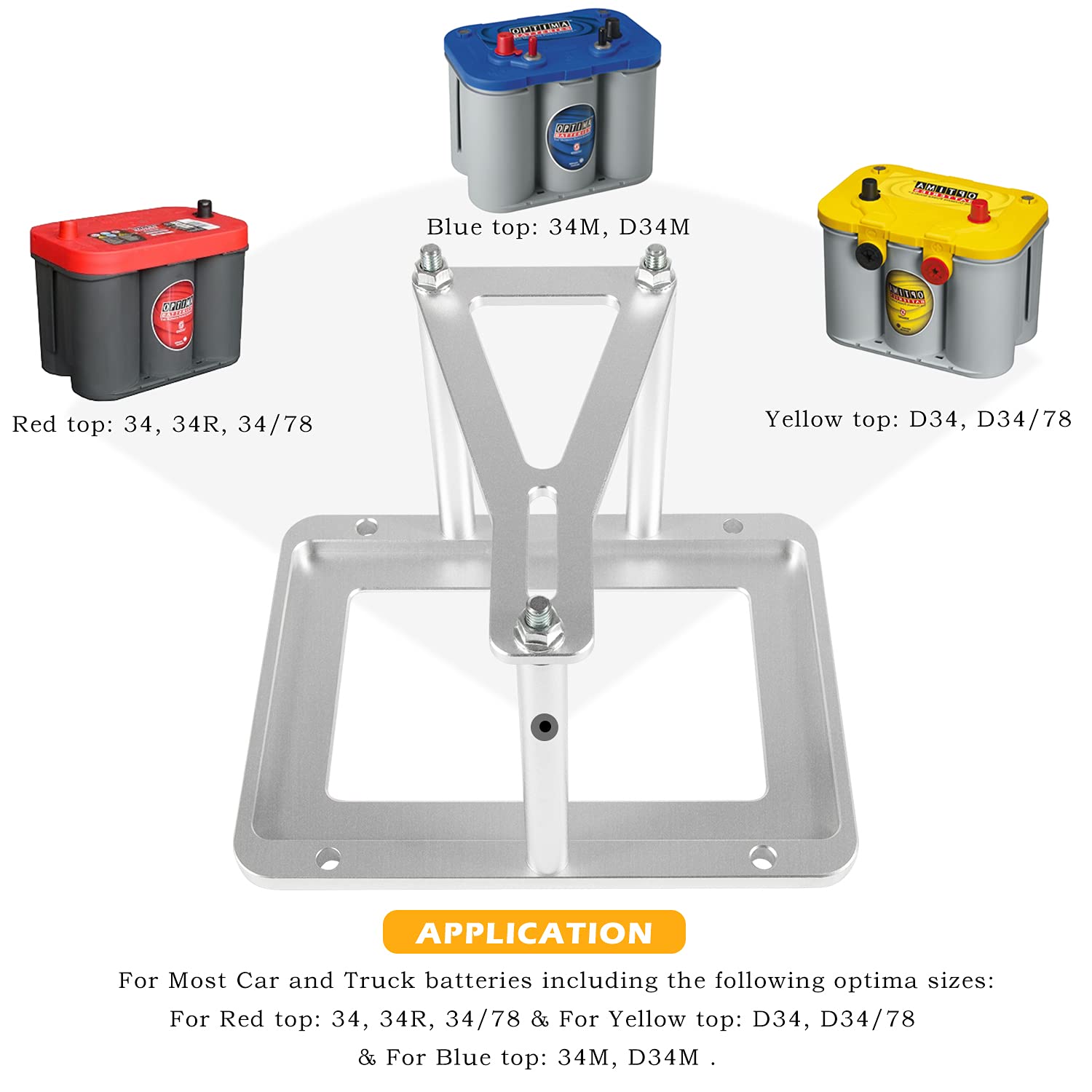 Danti Billet Aluminum Battery Tray Hold Down for Optima Racing - Red/Yellow/Blue, Fits Top 34/34/78 D34/D34/78 Models