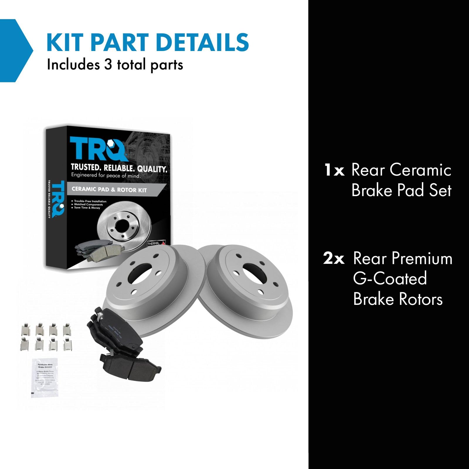 Trq Rear Brake Pad & Rotor Kit Brake Pads Brake Rotor Ceramic Solid Premium G-Coated Compatible With 2007-2017 Jeep Wrangler 201