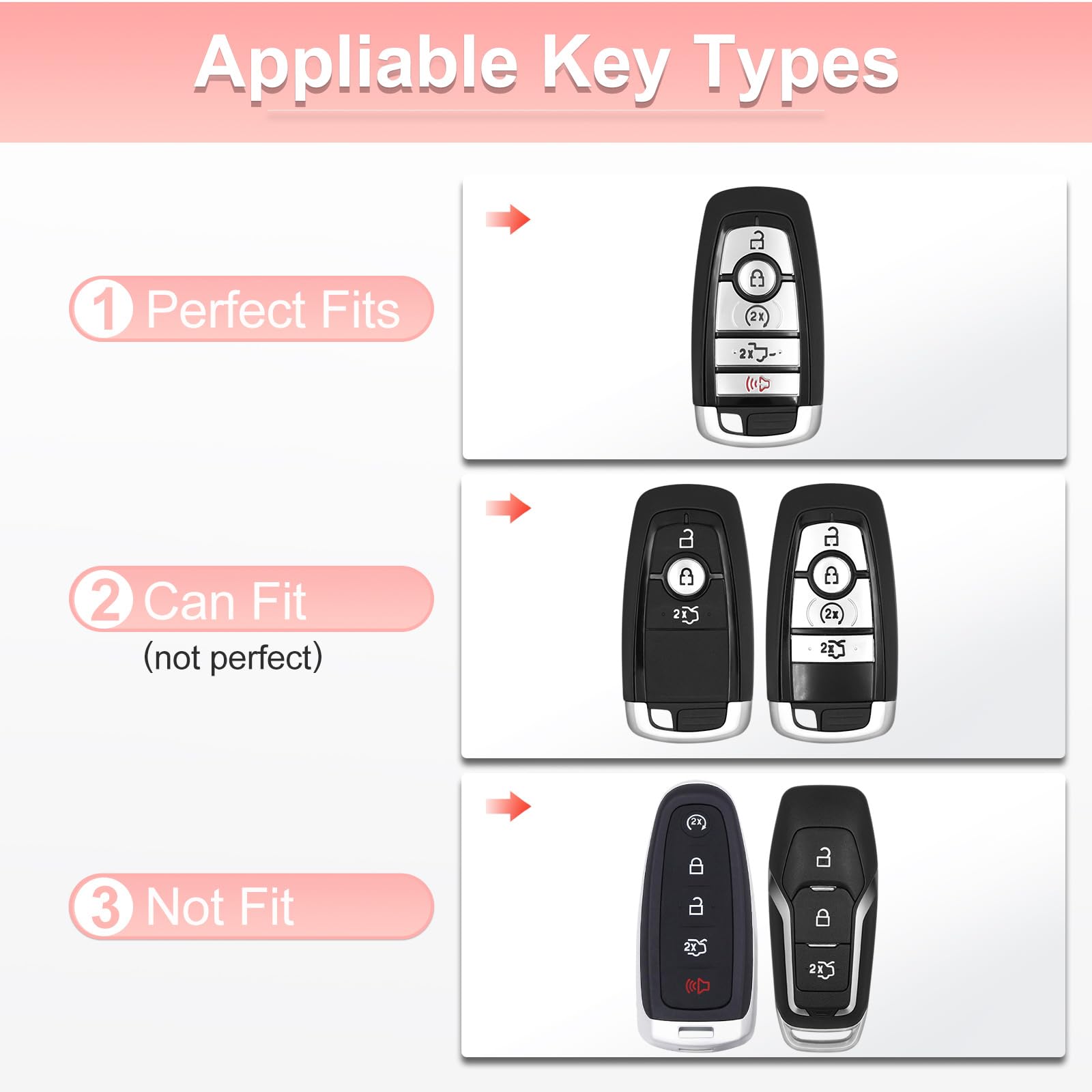 Pangpai Pink Key Fob Cover for Ford, Soft TPU Key Case Protection with Bling Keychain Fit for Edge Escape Expedition Explorer Fu