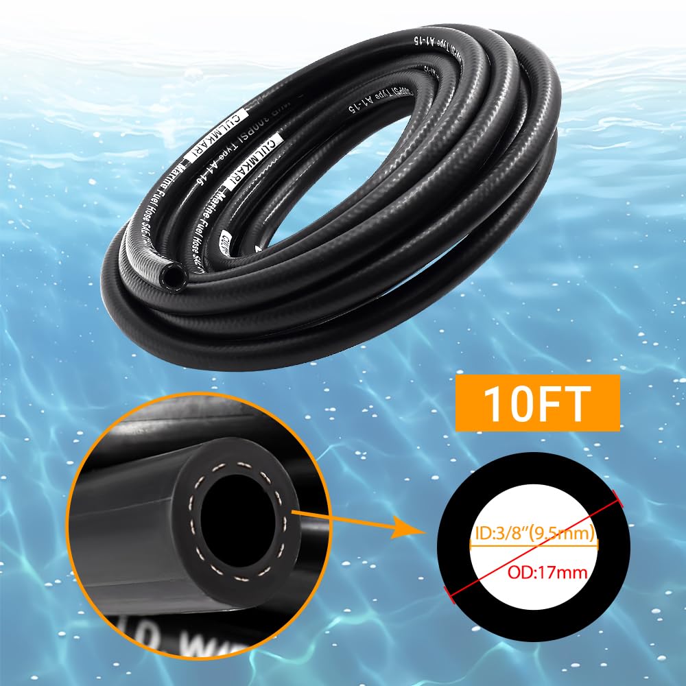 CULMKARI Marine Fuel Hose Feed Line, A1-15 Rubber, 10 Ft, Black, Meets SAE J1527 Standards for Ships and Marine Equipment