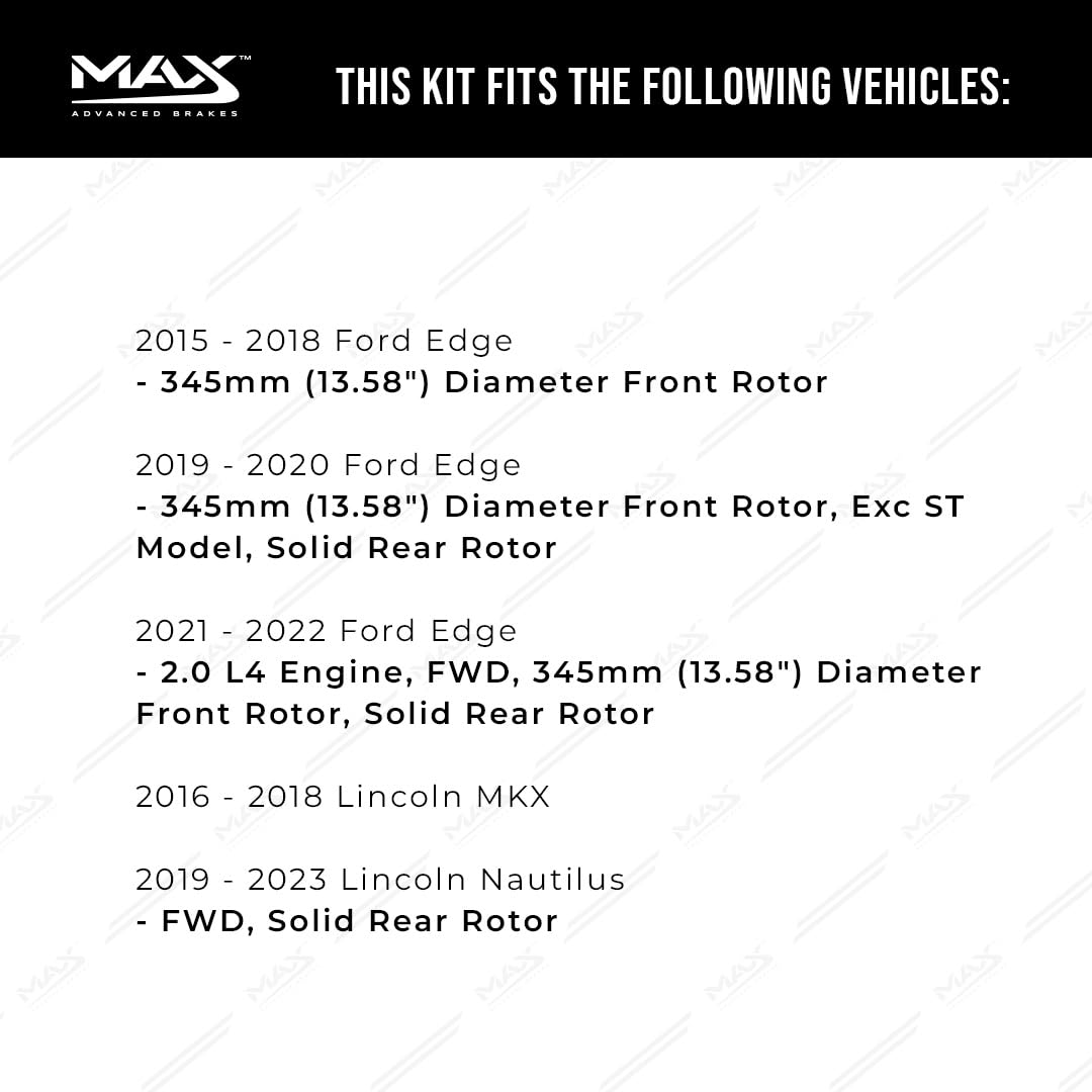 Max Advanced Brakes Front & Rear Brake Kit Compatible With 2015-2017 2018 2019-2022 Ford Edge W/13.58'' Dia Front Rotor Replacem