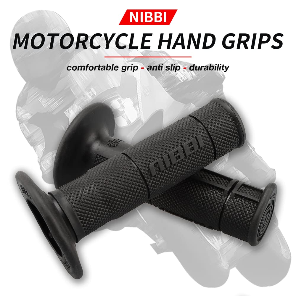 NIBBI Motorcycle Hand Grips, 7/8'' 22mm 24mm Dirt Bike Grips,Universal Motorcycle Handlebar Grips,ATV Twist Throttle,Non-Slip Ru