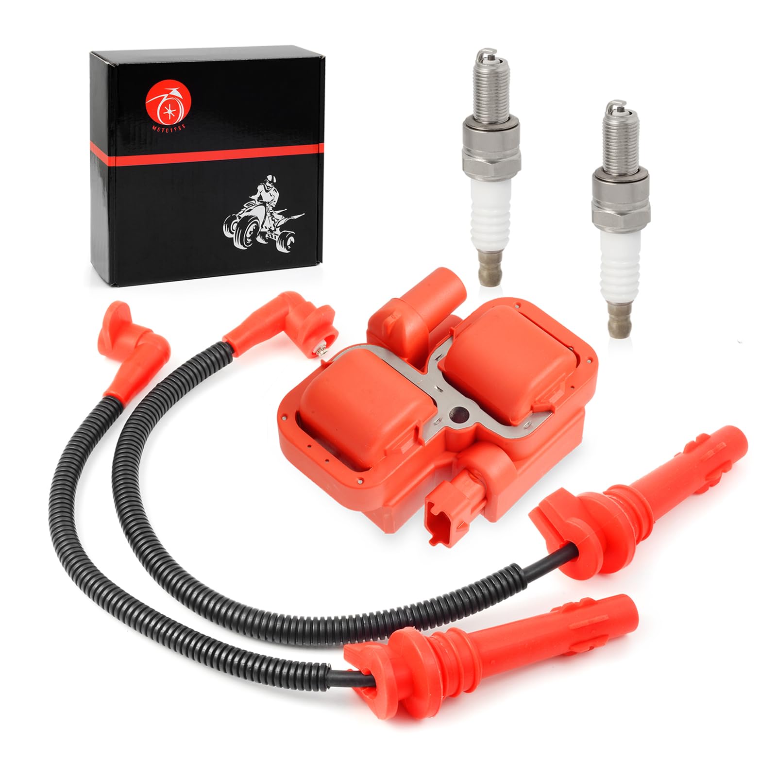 MOTO1988 Ignition Coil & Spark Plug Set for Polaris RZR XP 4 S 900 1000 RS1 Turbo, Models 4014296, 4014295, 401