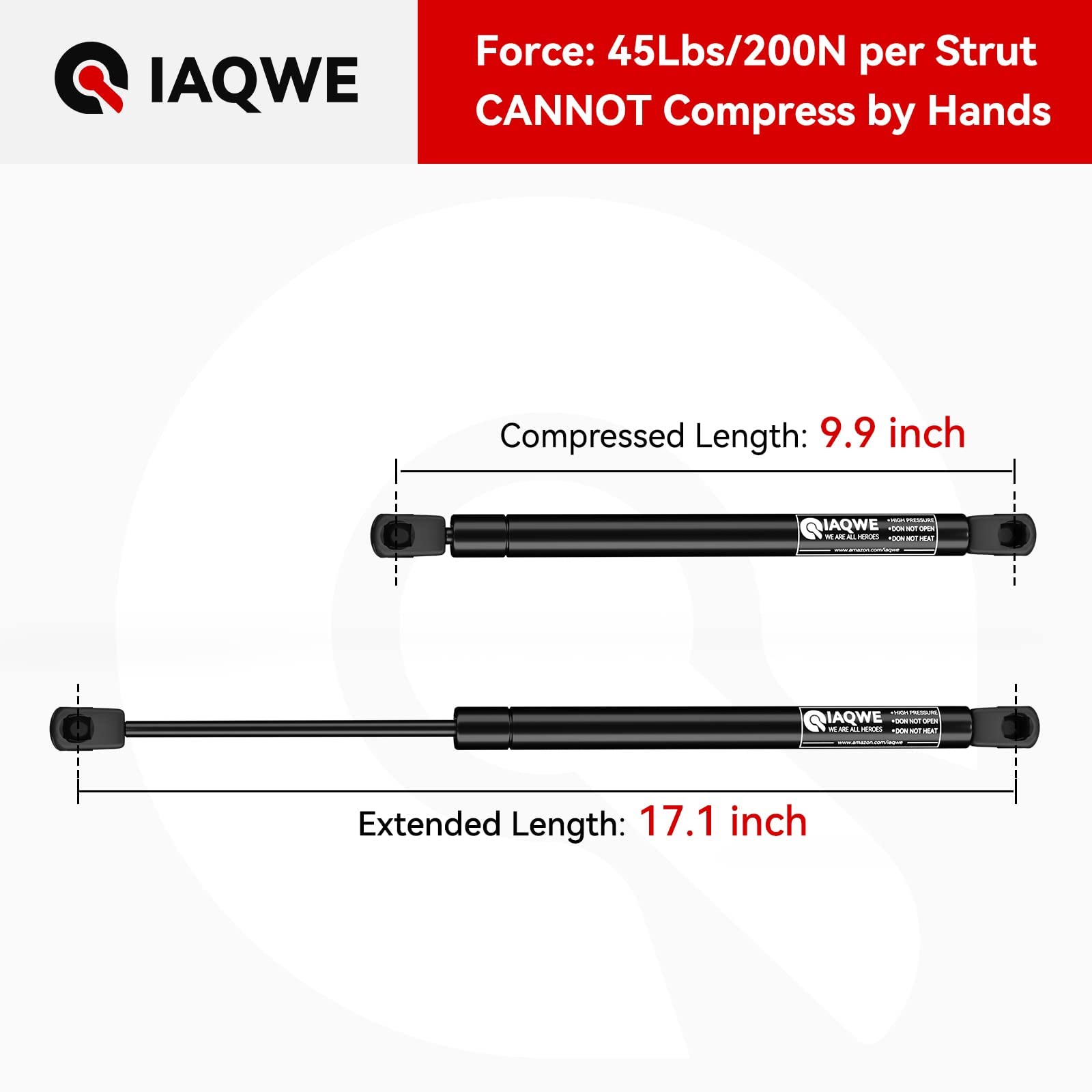 45Lbs/200N 17 Inch Gas Struts C16-04270 Lift Support Shocks For Camper Shell Rear Window Truck Canopy Cap Are Atc Leer Topper Window Toolbox 2Pcs By Iaqwe