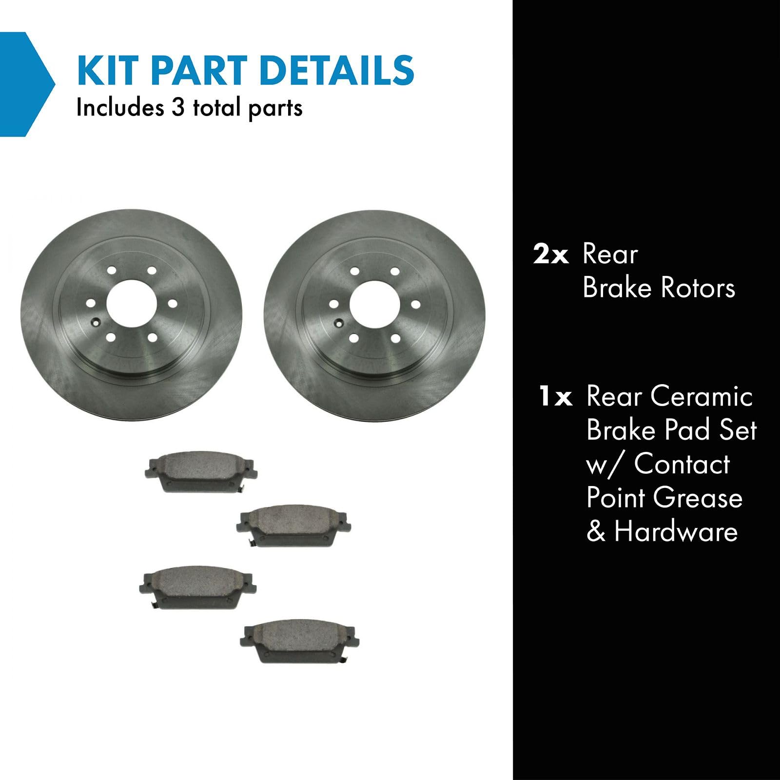 TRQ Rear Brake Pad & Rotor Kit Brake Pads Brake Rotor Ceramic Compatible with 2004-2009 Cadillac SRX