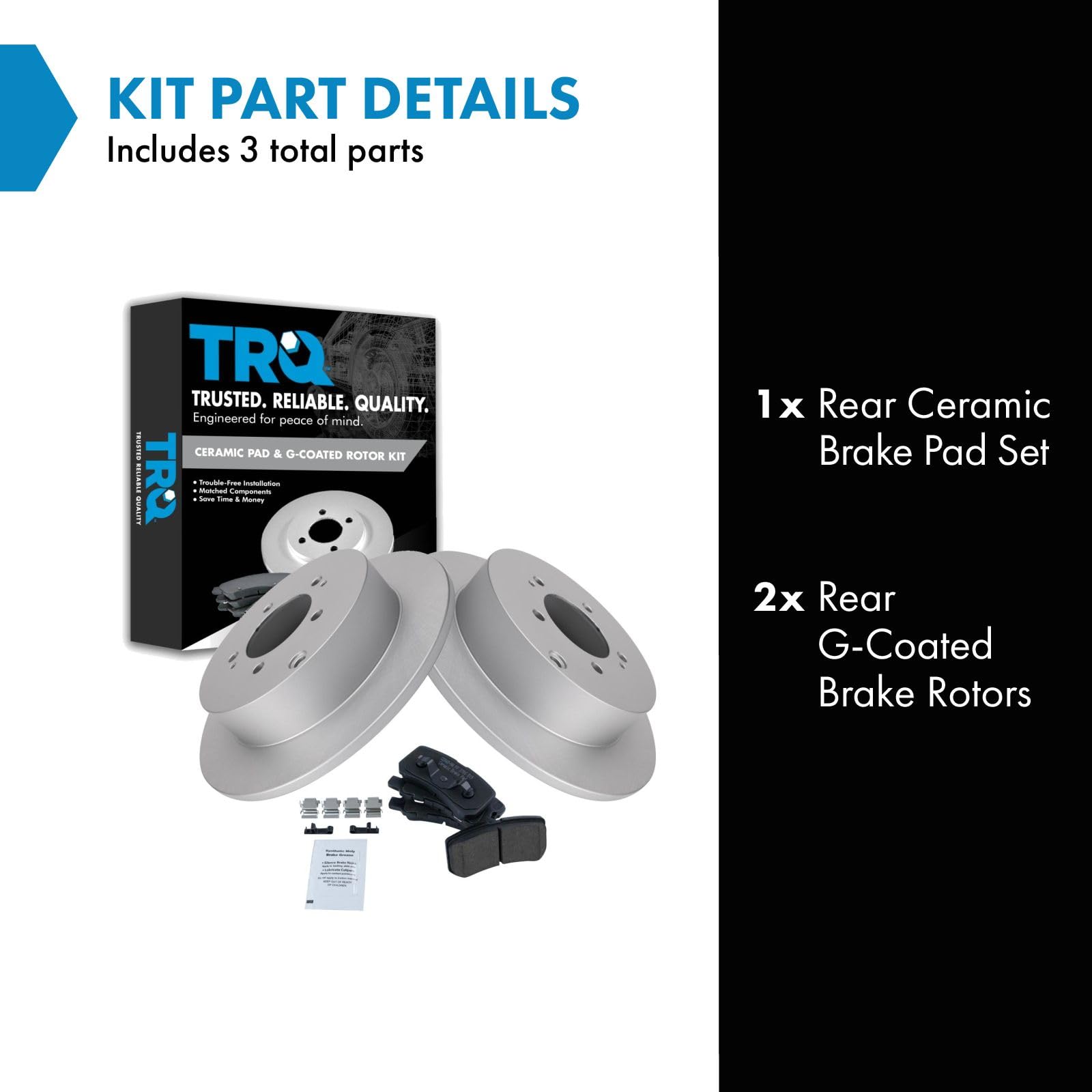 Trq Rear Brake Pad & Rotor Kit Brake Pads Brake Rotor Ceramic Premium G-Coated Compatible With 2009-2015 Mitsubishi Lancer 2008-