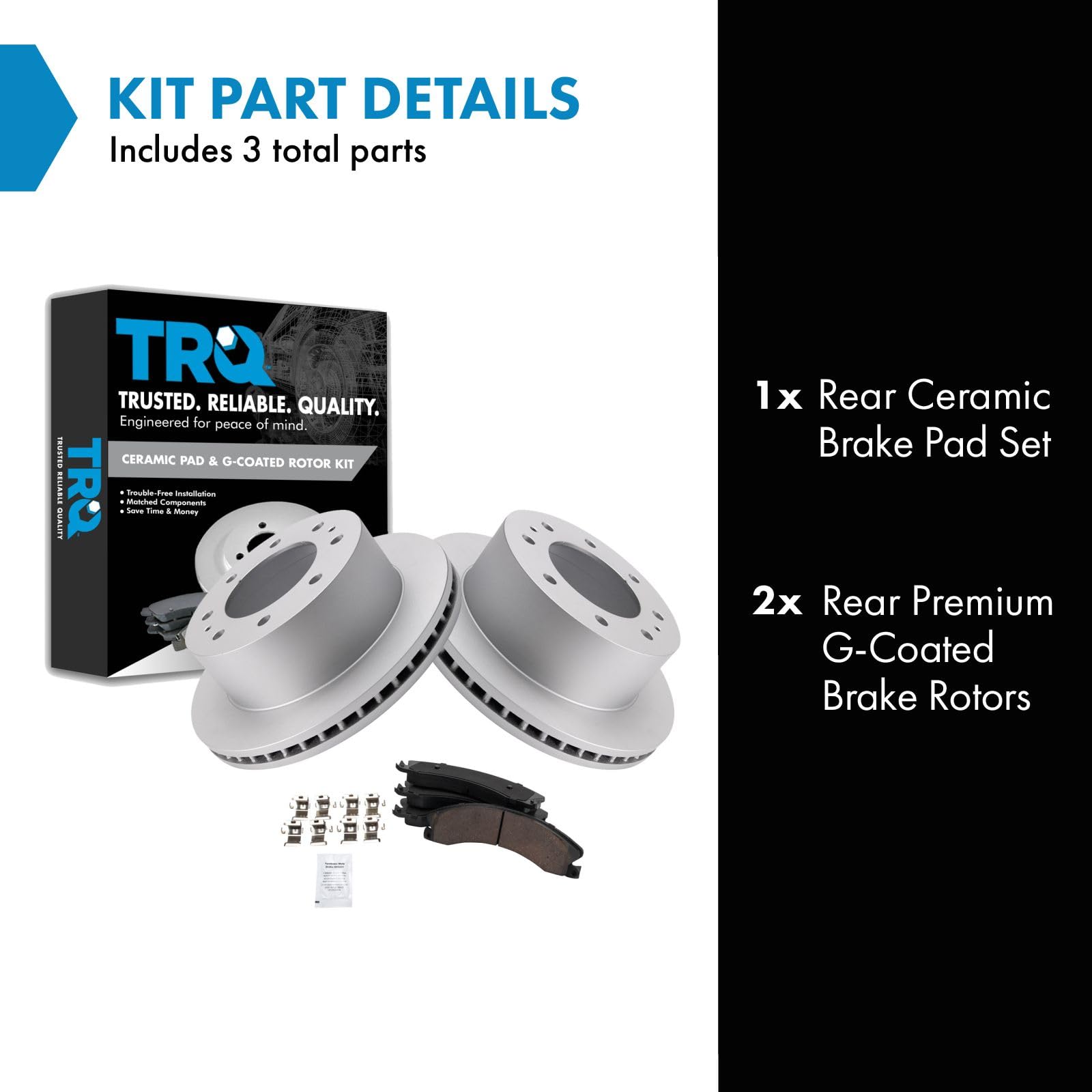 Trq Rear Ceramic Brake Pad & Coated Rotor Kit Compatible With Chevy Gmc 2500 3500 Truck