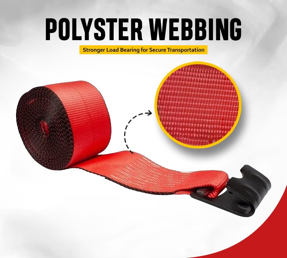 Mytee Products (20 Pack 4'' x 30' Winch Strap with Flat Hook - Red