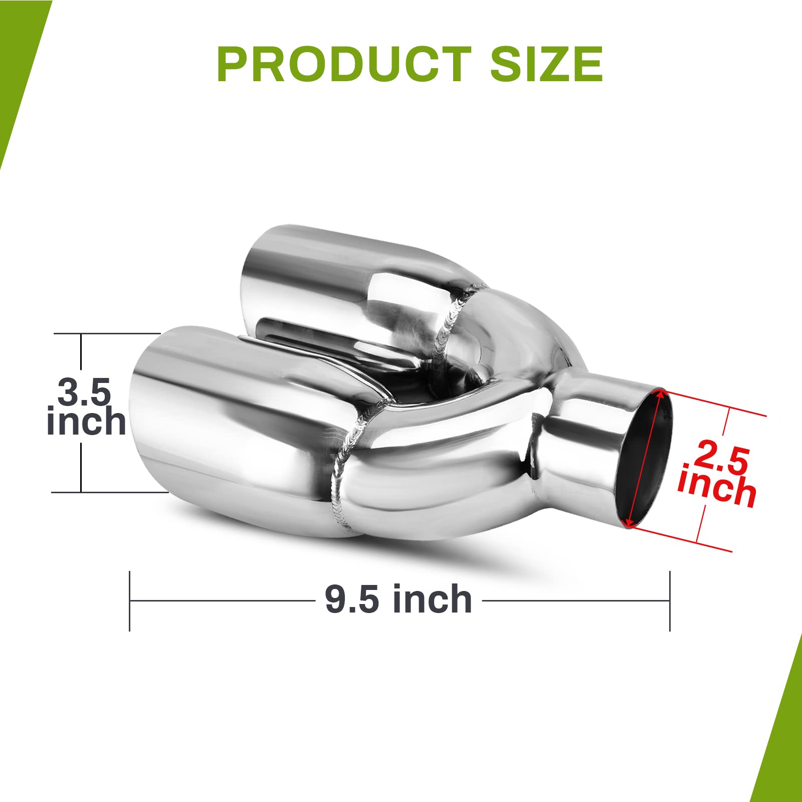 AUTOSAVER88 Dual Exhaust Tip 2.5" Inlet 3.5" Outlet Chrome Stainless Steel 9.5" Long, Model JBBU5EuiP6
