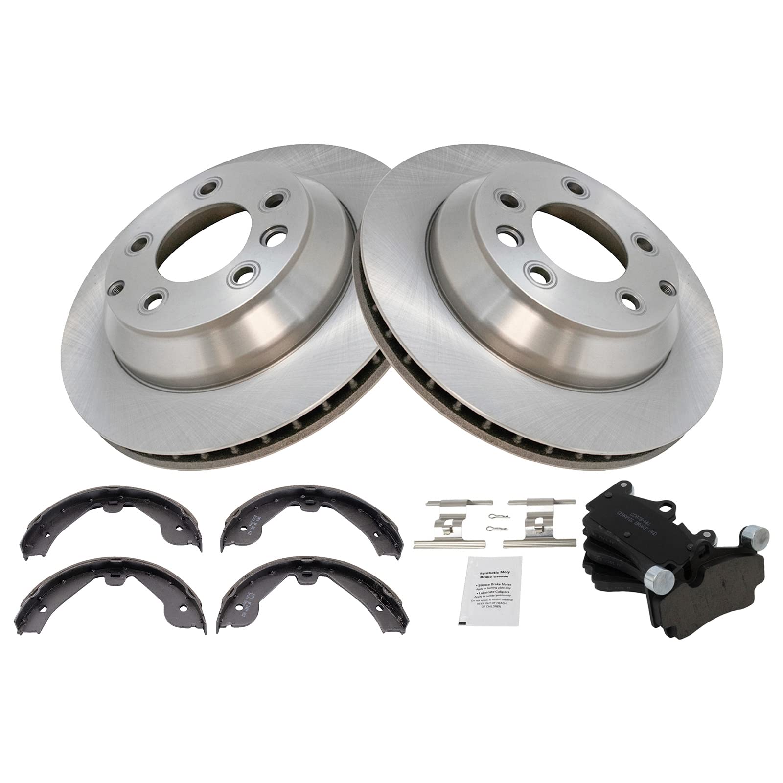 Trq Rear Brake Pad & Rotor Kit Brake Pads Brake Rotor Parking Brake Shoe Set Ceramic Compatible With 2007-2015 Audi Q7 2003-2010