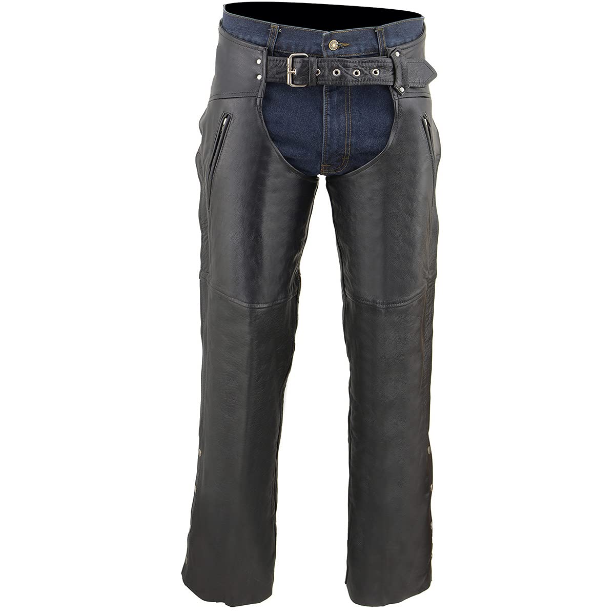 Milwaukee Leather Chaps for Men's Black Leather Dual Side Thigh Zipper Close Pockets Motorcycle Rider Chap- LKM5782 - X-Small