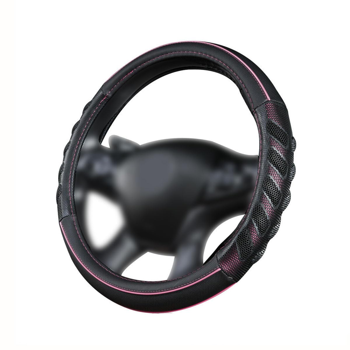 Flying Banner Car Steering Wheel Cover Faux Leather Massage Universal Fit 3D Honeycomb Hole Anti-Slip Sporty 15 Inches (Pink Bla