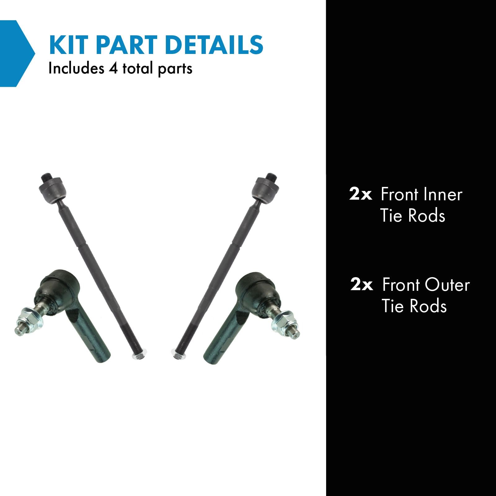 TRQ Tie Rod Set - Inner & Outer 4-Piece for 15-22 Chrysler 300, Dodge Charger & Challenger RWD, Model PSA48908