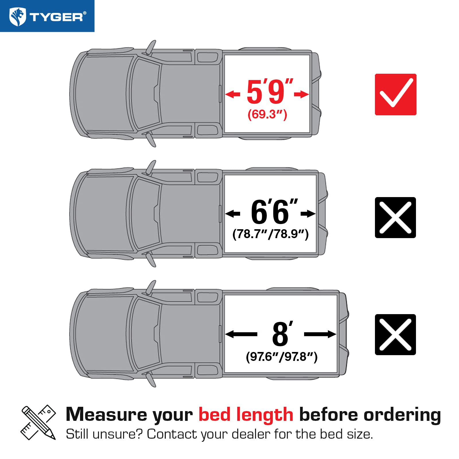 Tyger Auto T3 Soft Tri-Fold Truck Bed Tonneau Cover Compatible With 2007-2013 Chevy Silverado / Gmc Sierra 1500 | Fleetside 5'8'