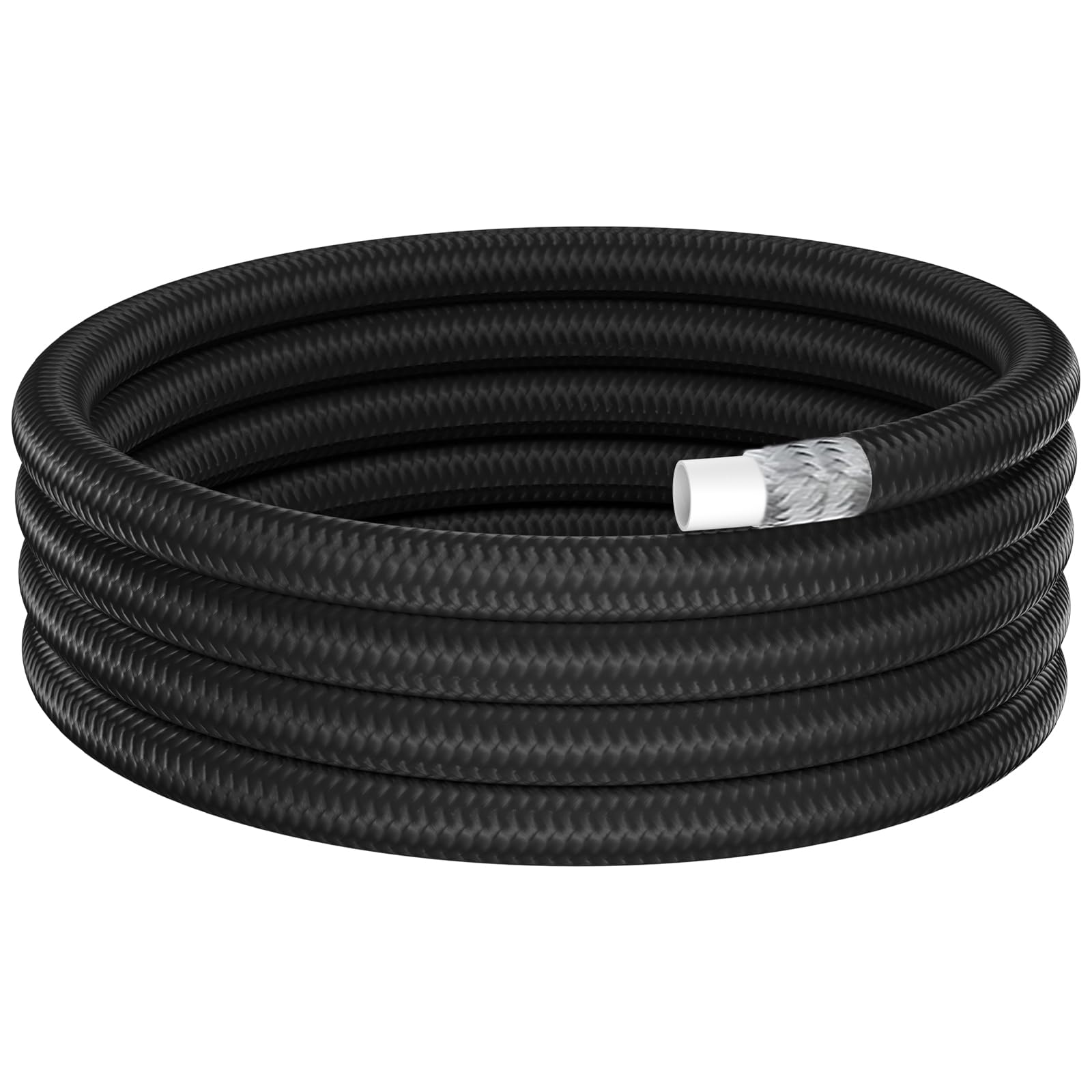POHIR 10FT Fuel Hose Line 10AN PTFE, AN10 Fuel Feed Hose Nylon with Stainless Steel Braided for E85 Gasoline Biodiesel Diesel, 1