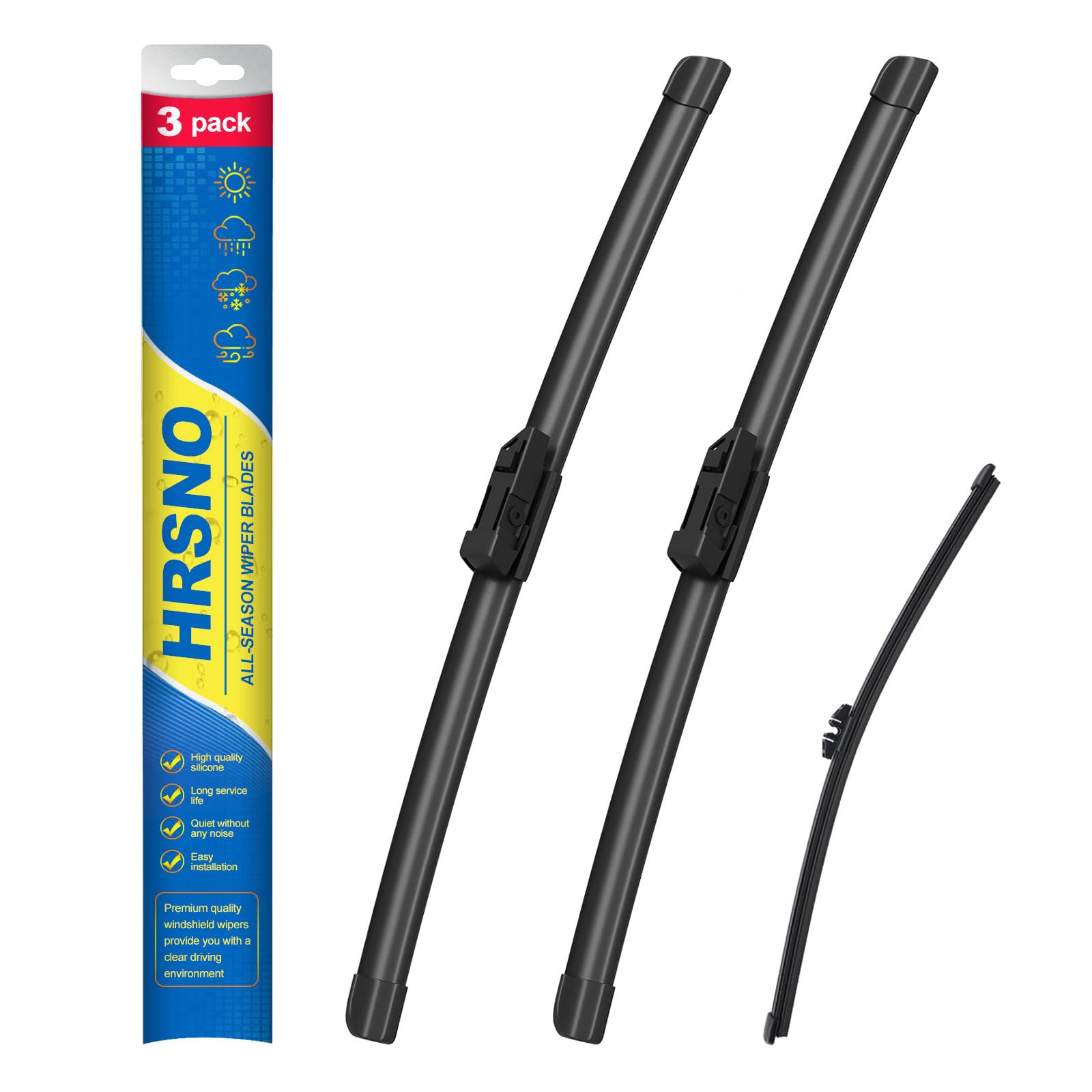 Hrsno 24''+20'' Windshield Wipers With 15'' Rear Wiper Blade Sets Automotive Replacement For Bmw X5 2007-2013,Easy For Installat