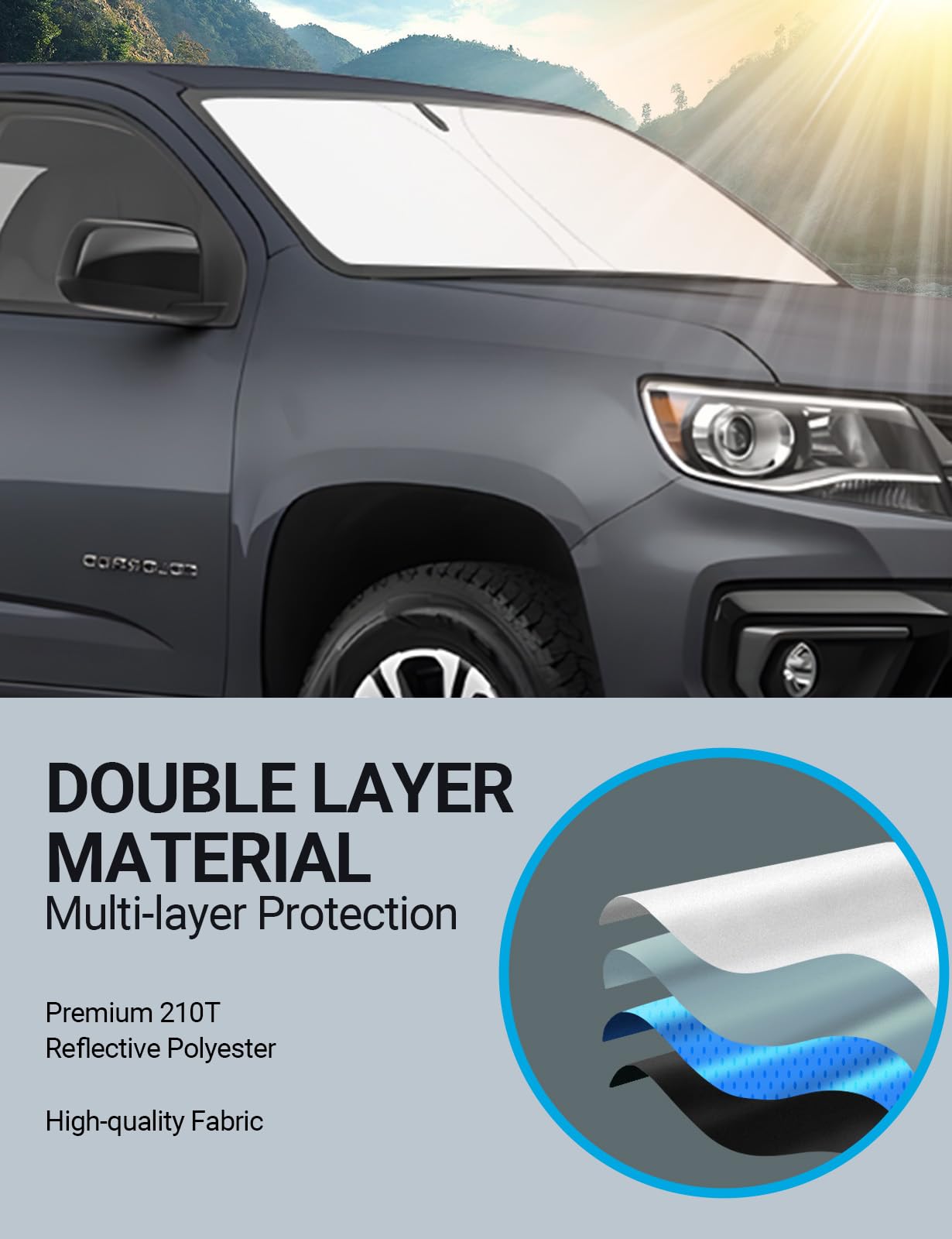 Proadsy 2025 Upgrade Windshield Sun Shade Custom Fit Chevrolet Colorado 2015-2022 4-Layer Foldable Front Sunshade Protector Sun