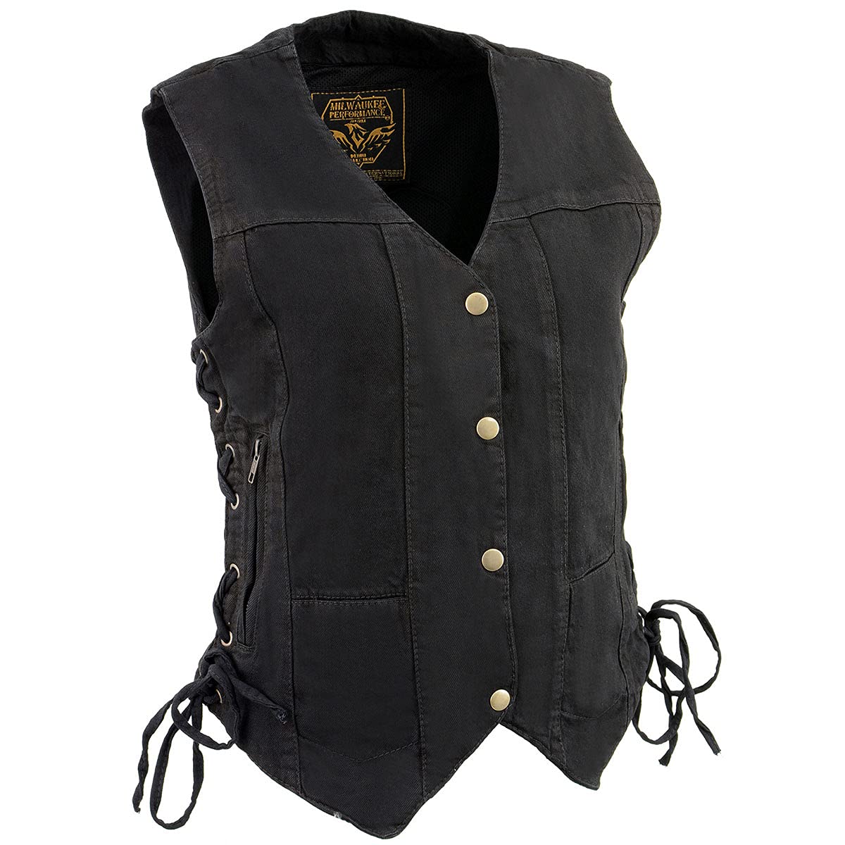 Milwaukee Leather MDL4020 Womens Classic Black 6 Pocket Side Lace Denim Vest - 3X-Large