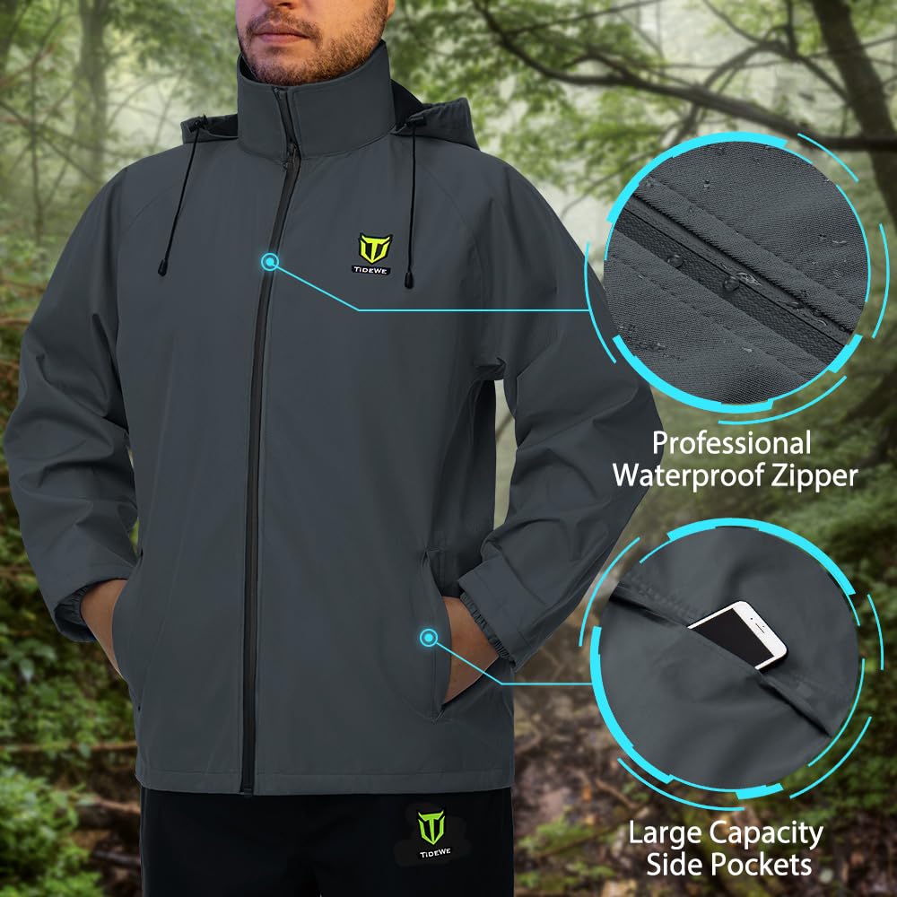 TIDEWE Rain Suit - Waterproof Lightweight Rainwear, Size L, Gray, Polyester & Non-woven, Model RS002-GY-L-NEW