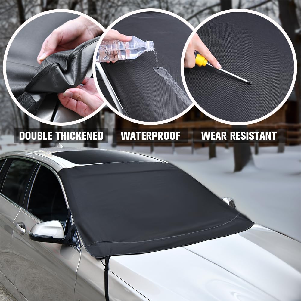 Sunny Color 2023 Extra Large Windshield Cover For Ice And Snow, Upgraded Thicken Oxford Car Windshield Cover Best For Ice, Frost