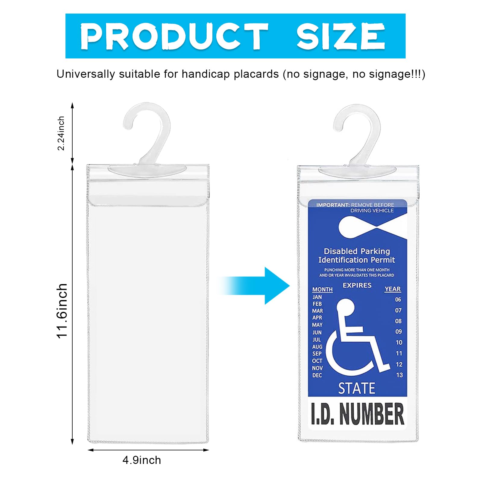 Povtii 1 Pc Handicap Placard Holder, 11.6 ''    5 '' Ultra Transparent Disabled Permit Protective Cover For Sun Visor, Universal