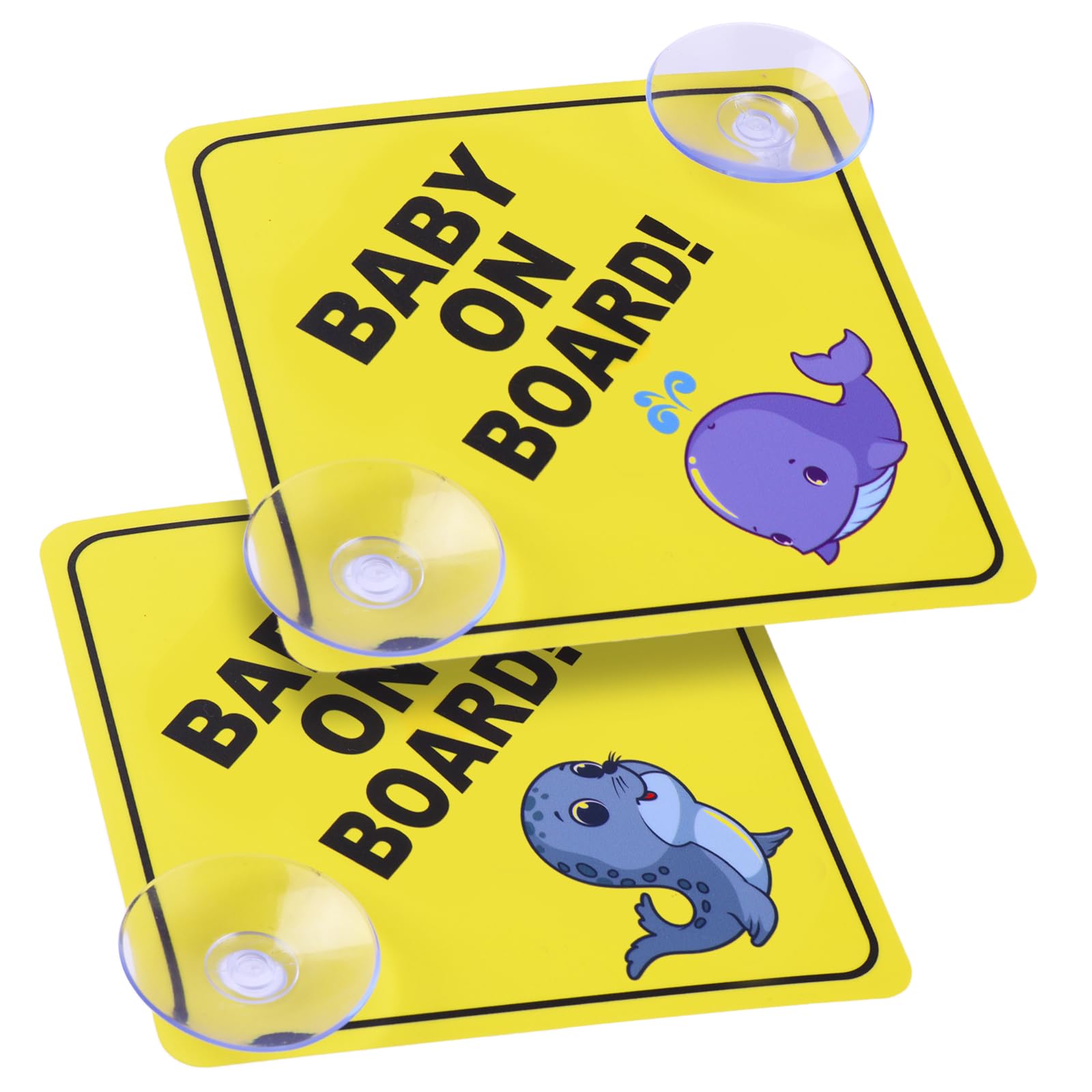 cobee Baby on Board Car Warning Signs, 2 Pcs 5''x5'' Safety Car Sign with Double Suction Cups, Baby in Car Sticker for Car Windo