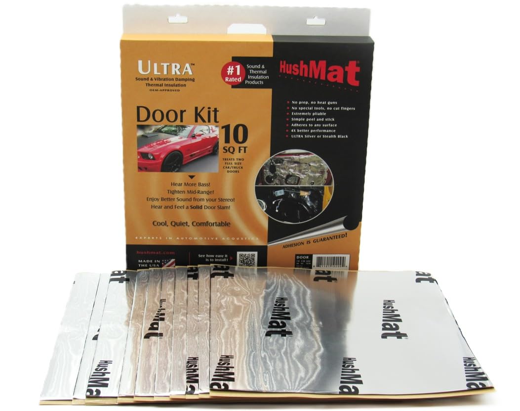HushMat 10201 Door Kit - 10 Sheets of 12 x 12 Silver Ultra Sound Deadening & Thermal Insulation - 10 Sq. Ft.