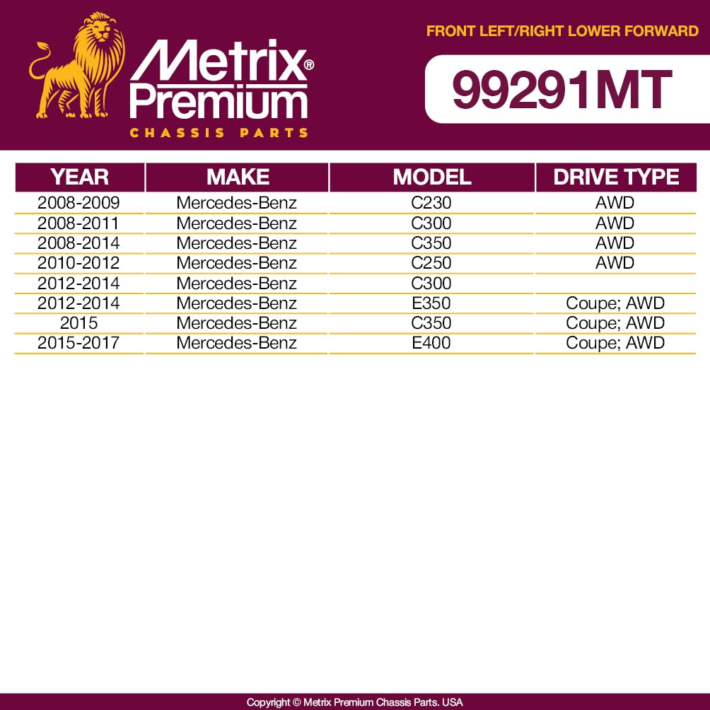 Metrix Premium Chassis Parts - Front Left & Right Lower Forward Control Arm W Ball Joint & Bushing Assembly Kit Fits 08-09 Mercedes-Benz C230 Awd, 08-11 C300 Awd, Replacement Tc3472, Made In Europe