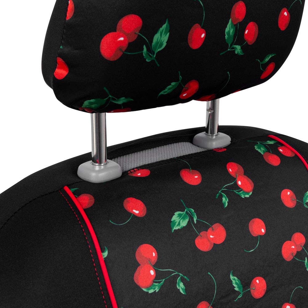 BDK Red Cherry Car Seat Covers - Front Seats, 2 Pack, Polyester, Sideless Design, Fits Most Cars, Model SC54FLORAL