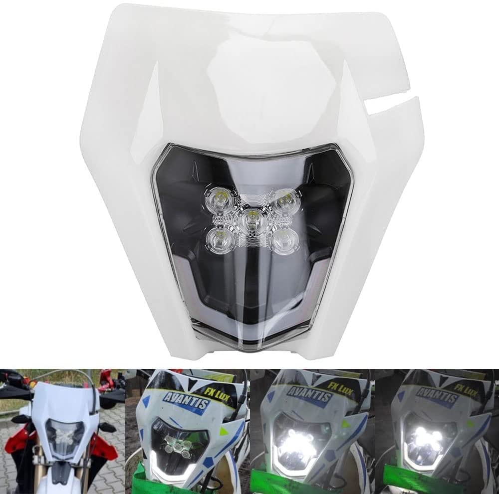 JFG RACING Universal LED Dirt Bike Headlight Assembly Kit - White, Normal Size, Durable Plastic for Most Dirt Pit Bikes and Motorcycles