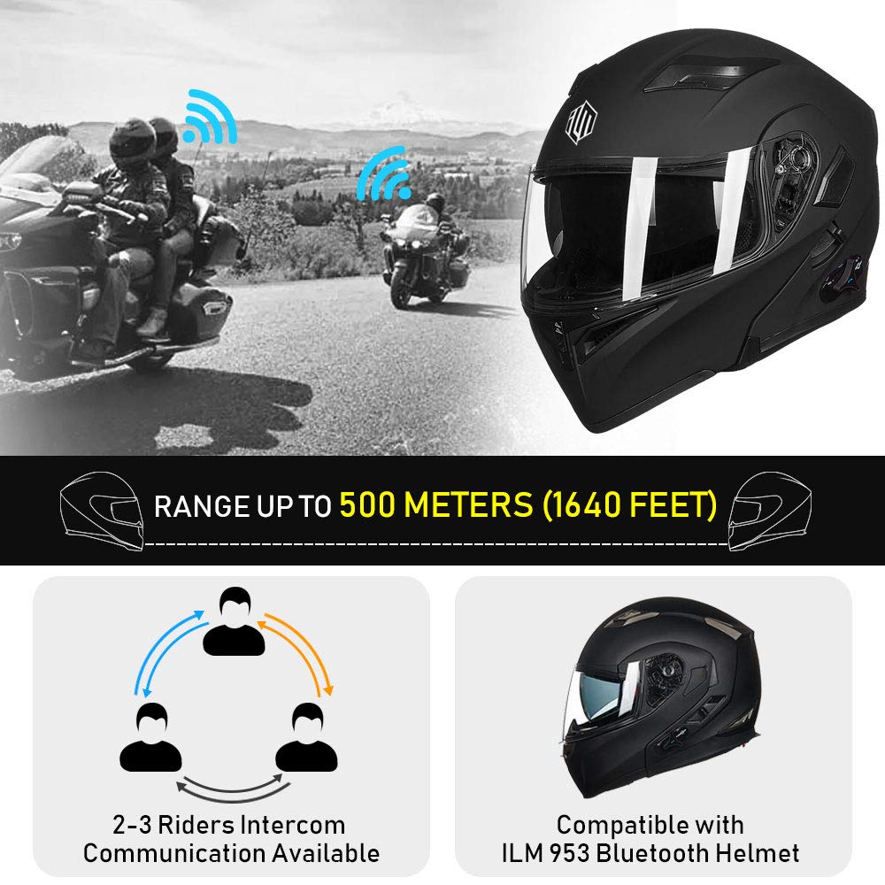 Ilm Bluetooth Motorcycle Helmet Modular Flip Up Full Face Dual Visor Mp3 Intercom Fm Radio Dot Model 902Bt(Matte Black, 2Xl)