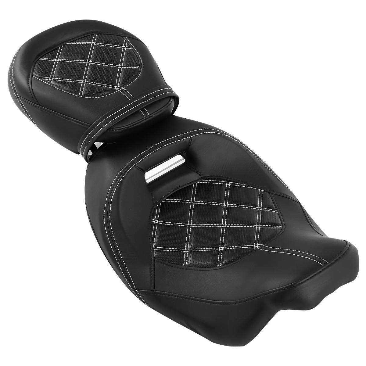 TCT-MOTORPARTS Low-Profile Driver Rider Seat Set for Harley Touring 2009-2023, PU Leather, Style A, White