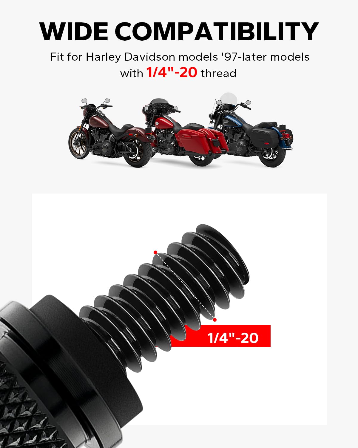 Amazicha Black Aluminum Fender Rear Seat Bolt Nut Tab Mount Knob Cover 1/4''-20 Thread Seat Screws Kit Compatible For Harley Dav