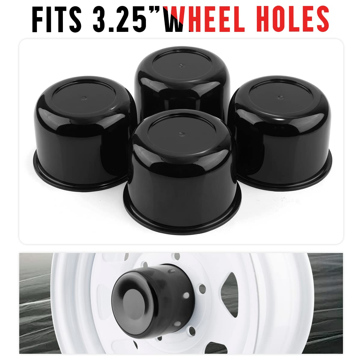 RTRHINOTUNING Push-Thru Center Caps, 3.25" Hub, ABS Plastic, Black, Compatible with Eagle ALLOYS 5x4.5 & 5x4