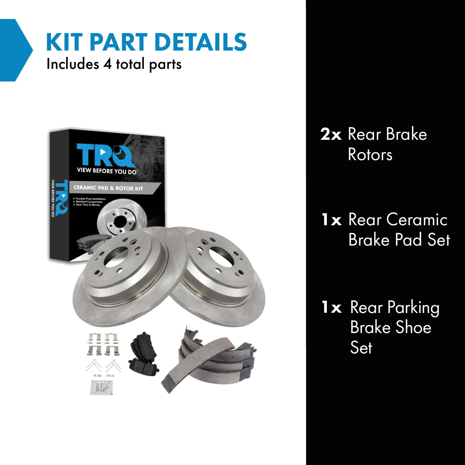 Trq Rear Brake Pad & Rotor Kit Brake Pads Brake Rotor Parking Brake Shoe Set Ceramic Compatible With 2019-2021 Honda Passport 20