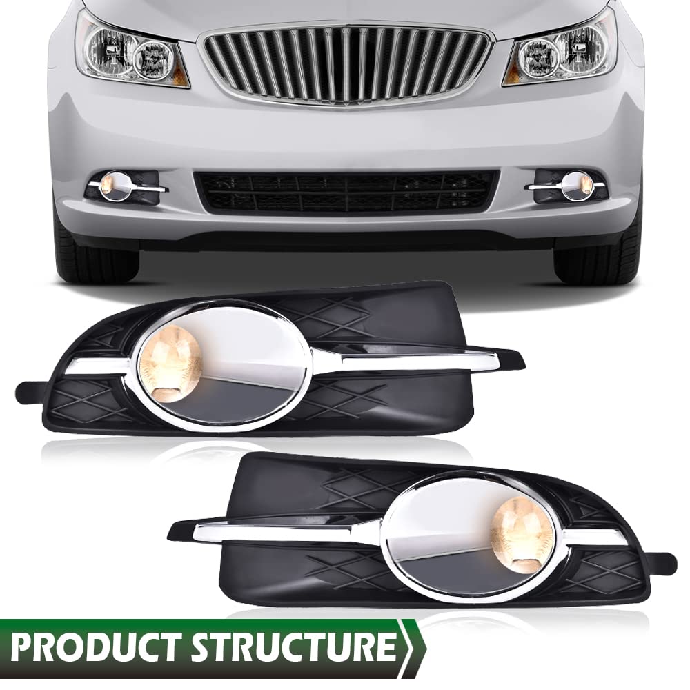 Grand Orange Front Bumper Fog Lights + Cover Trim Compatible With Buick Lacrosse 2010 2011 2012 2013 Driver & Passenger Side Fog