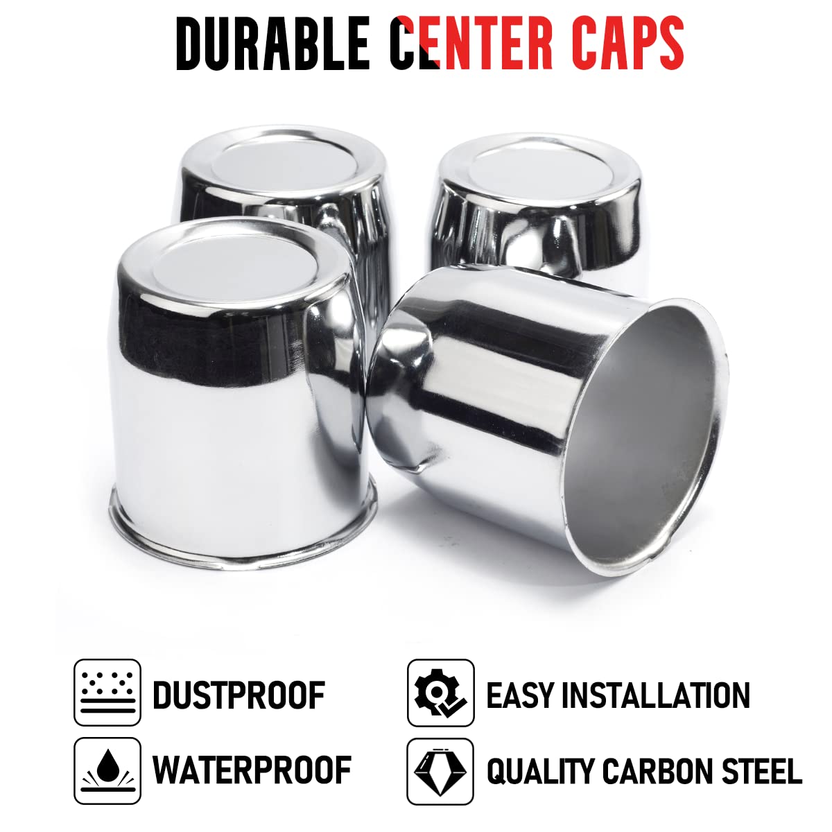 Rtrhinotuning 3.27'' Hub 3.54'' H Push Through Center Caps Chrome For 3.27In Trailers Trucks Wheel Centre Bore 4Pcs Wheel Center