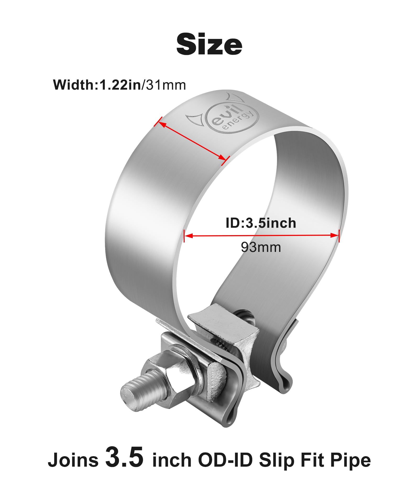 Evil Energy 3.5 Inch Exhaust Clamp,3 1/2 '' Narrow Band Muffler Clamp Stainless Steel For Heavy-Duty Exhaust Systems, Downpipes,