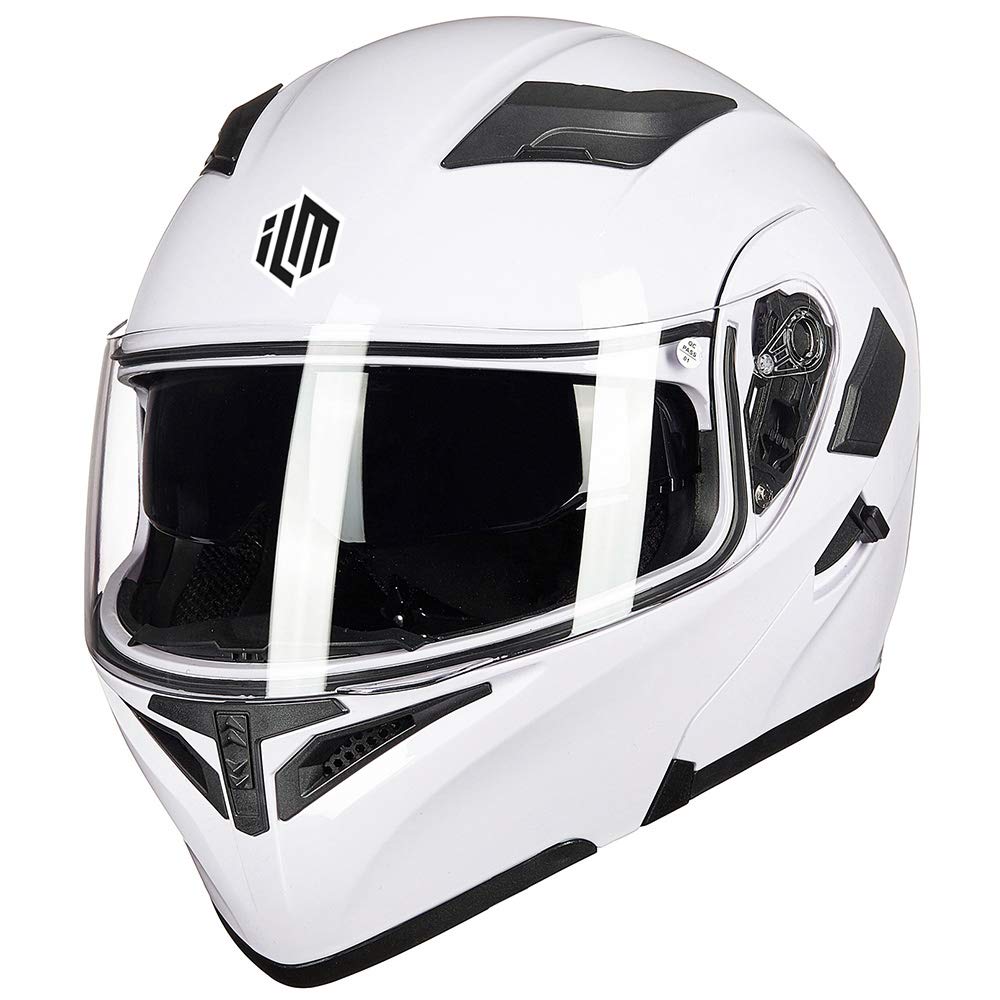 Ilm Motorcycle Dual Visor Flip Up Modular Full Face Helmet Dot 6 Colors Model 902 (Xl, White)
