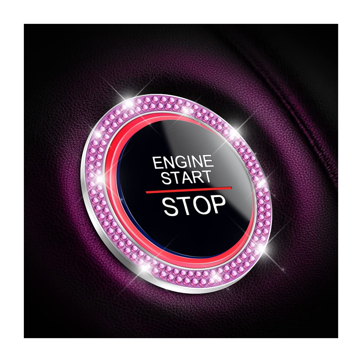 Aukepo Car Bling Crystal Rhinestone Engine Start Ring Decals, 2 Pack Car Push Start Button Cover/Sticker, Key Ignition Knob Bling Ring, Sparkling Car Interior Accessories For Women (Purple)