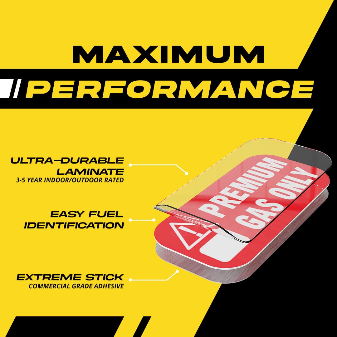 Premium Gas Only Sticker, High Octane Labels 91, 93 Stickers For Atvs, Sports And Race Cars - Weather Proof, Extreme Stick, Comm