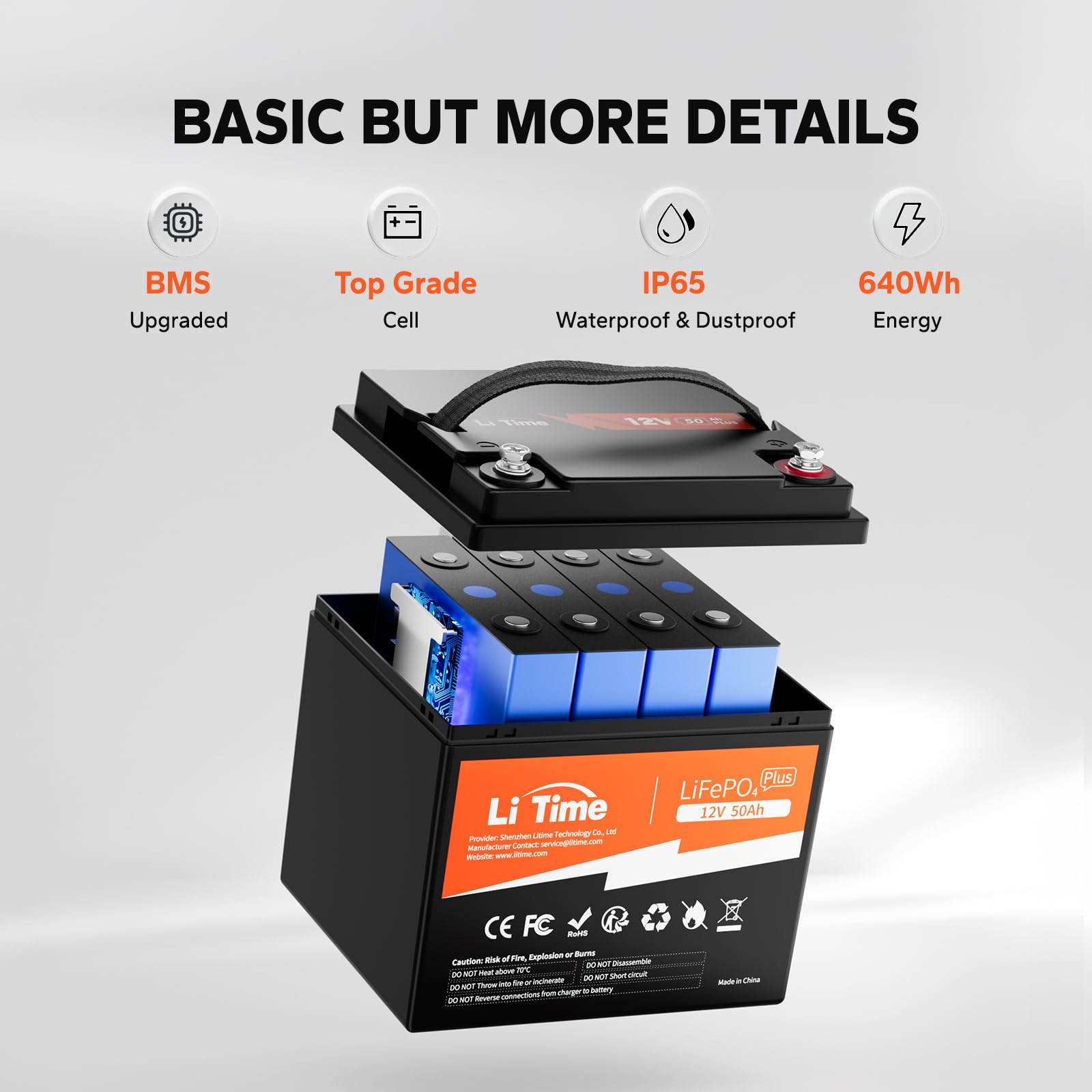 LiTime 12V 50Ah LiFePO4 Deep Cycle Battery with Charger, Ultra-Light, 640Wh, Safe & Reliable for Marine & Trolling Motor
