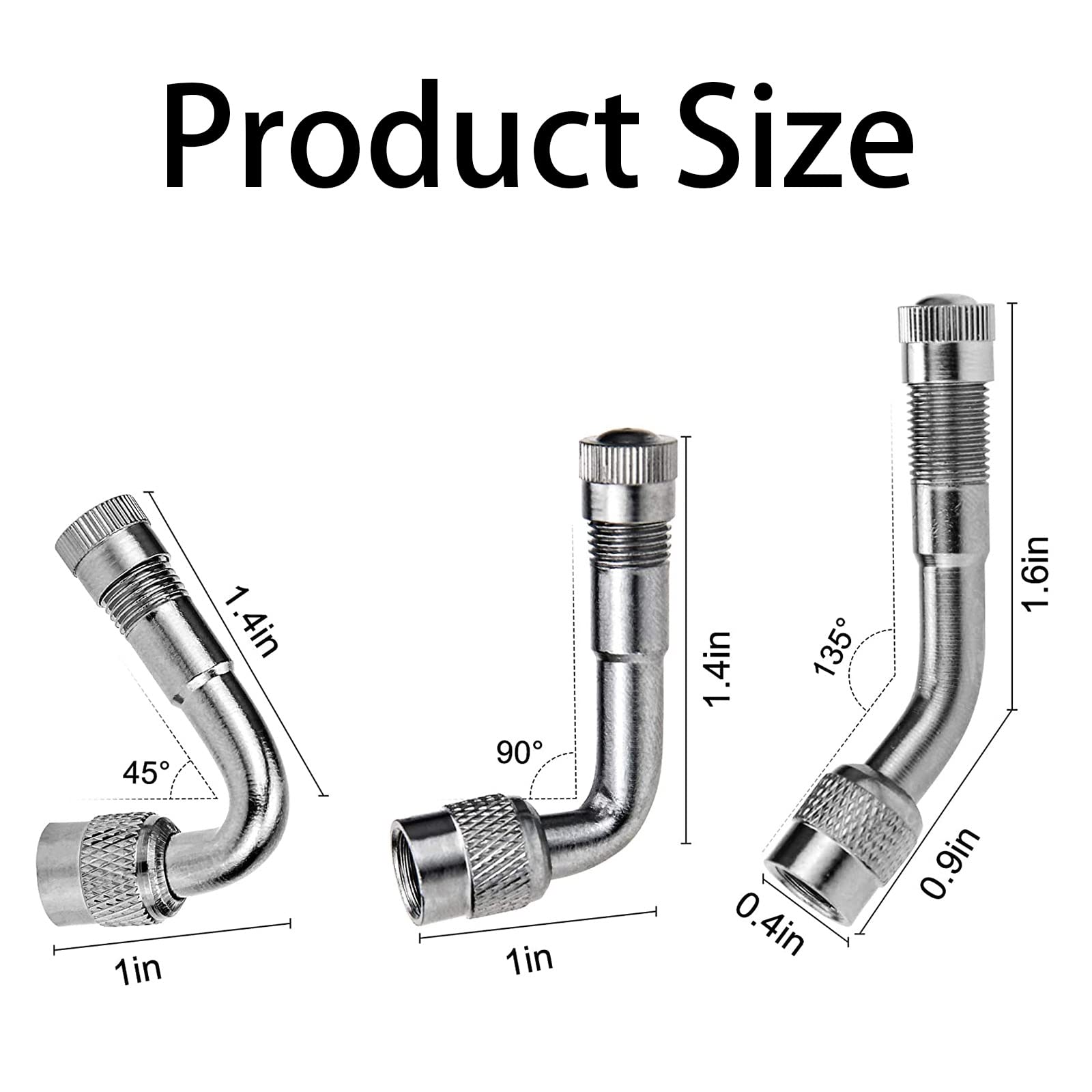 Accretion 4 Pieces Valve Stem Extension Stainless Steel Tire Extender Braided Valve Stem Extender 6 Pieces 45 90 135 Degree Brass Valve Stem Extender Tire For Most Cars Truck (12 Inch)