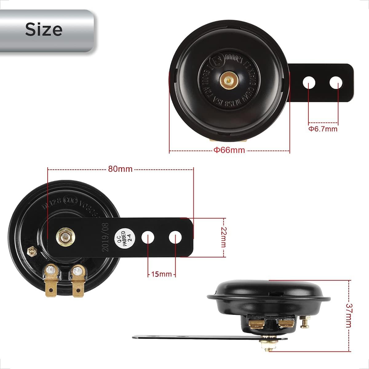 Evermotor Motorcycle Horn Car Speakers Universal Black Mini Air Horn 12V Loud For Safety With E-Mark Fit In Bicycle,Truck,Bike,S