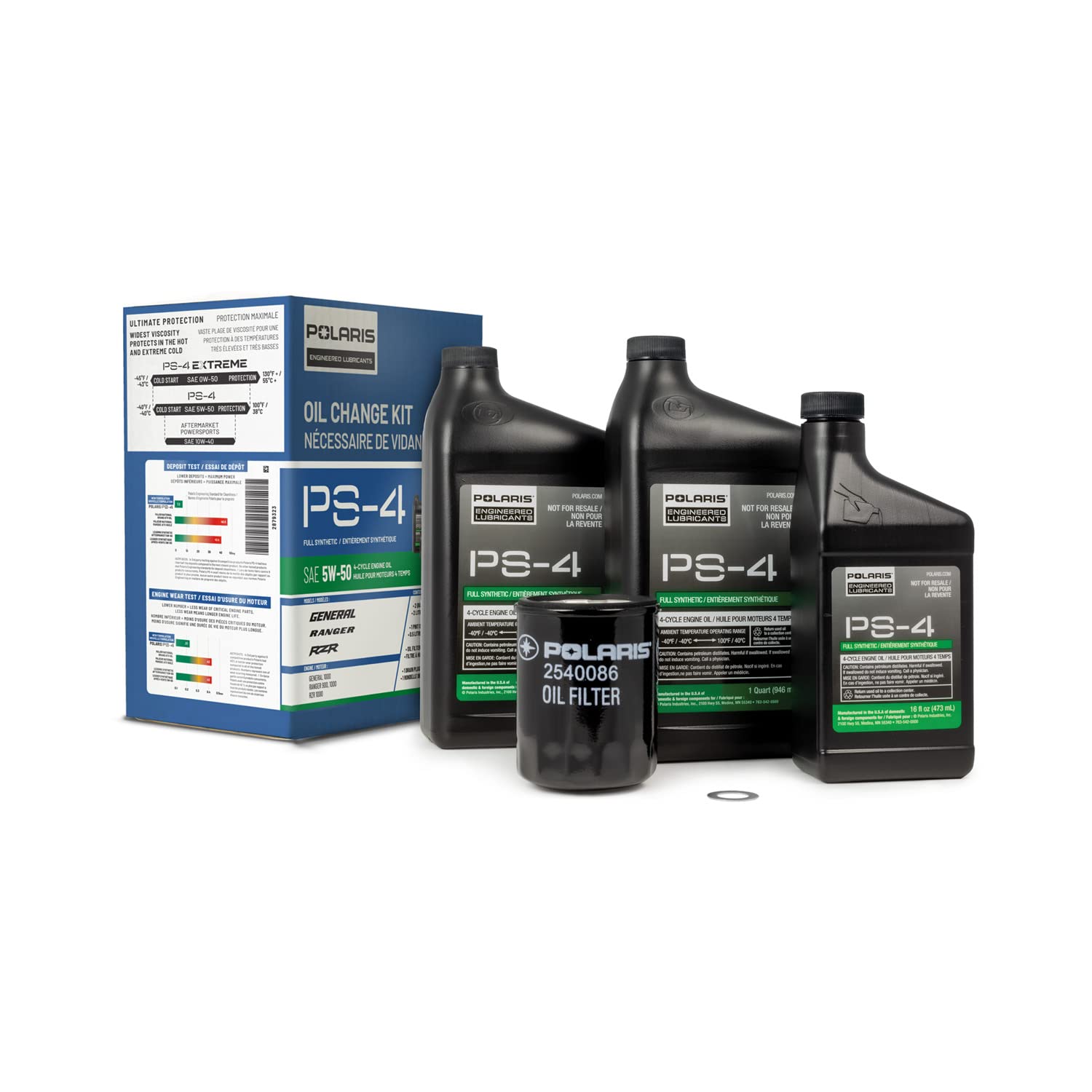 Polaris Ps4 Oil Change Kit For Specific Ranger, General, Rzr, Ace 900 Xc Models With 4 Stroke Engine, Includes 2.5 Quarts Ps-4 5