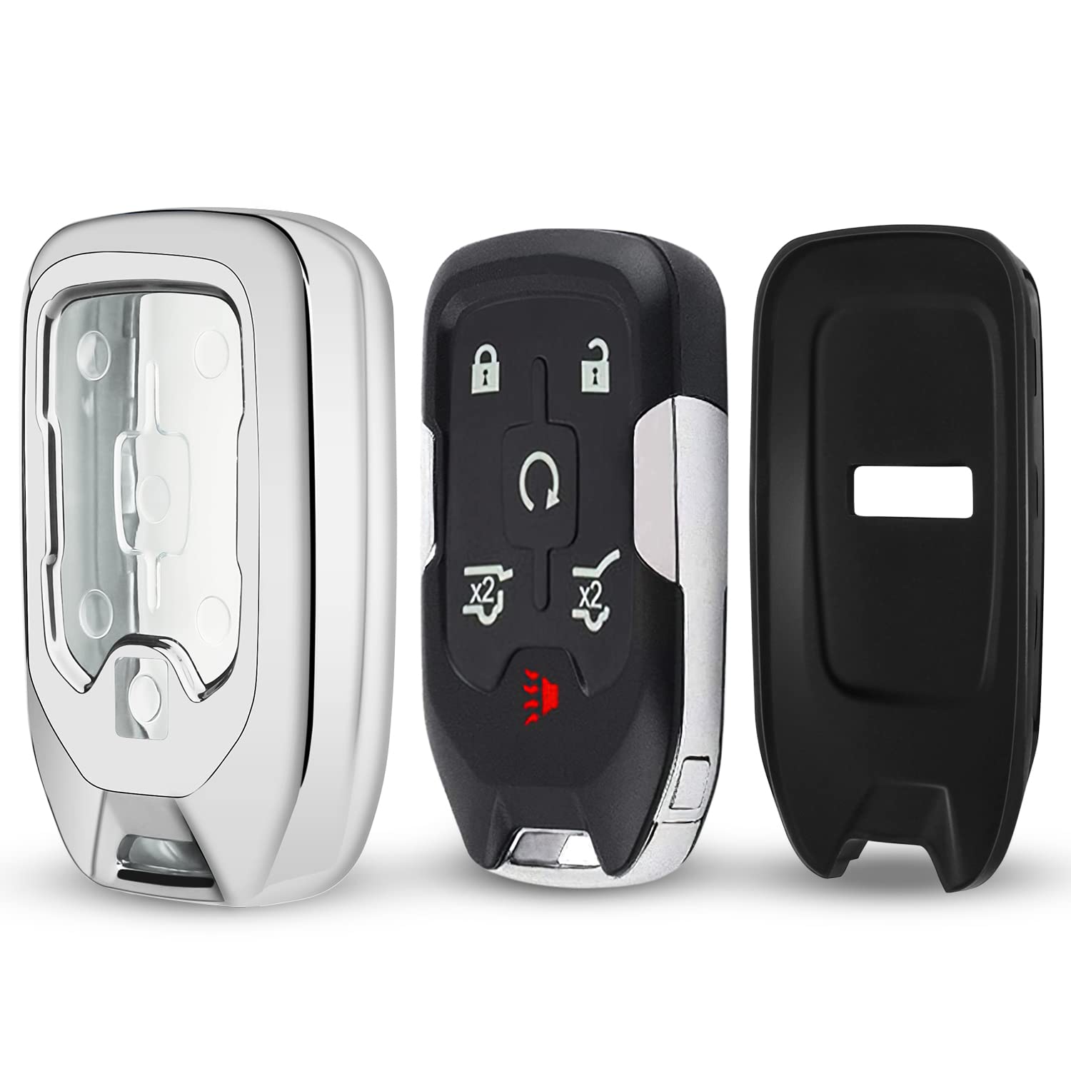 QBUC TPU Key Fob Cover for GMC/Chevrolet Silverado & Sierra 2019-2021, Universal Fit, Silver, with Keychain, Smart Remote 3/4/5/